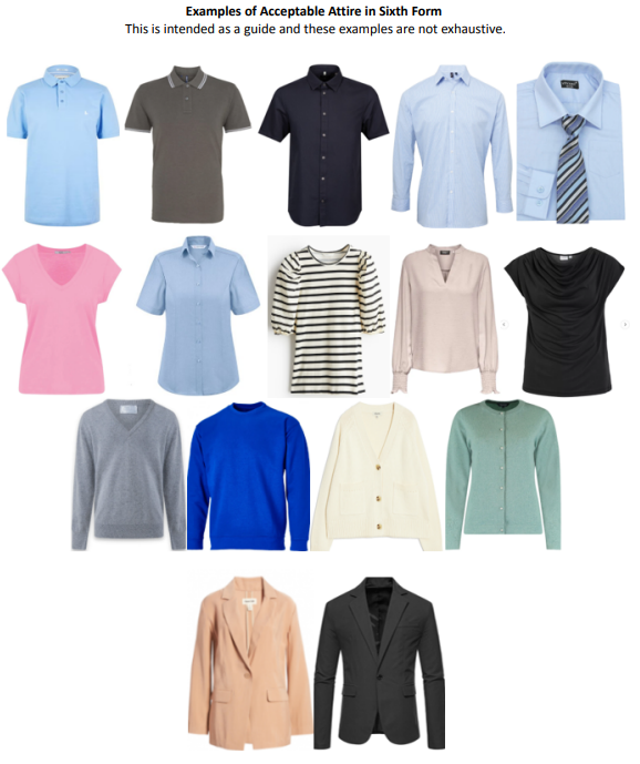 Image examples of acceptable clothing in sixth form