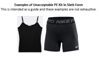 Examples of unacceptable sixth form PE kit